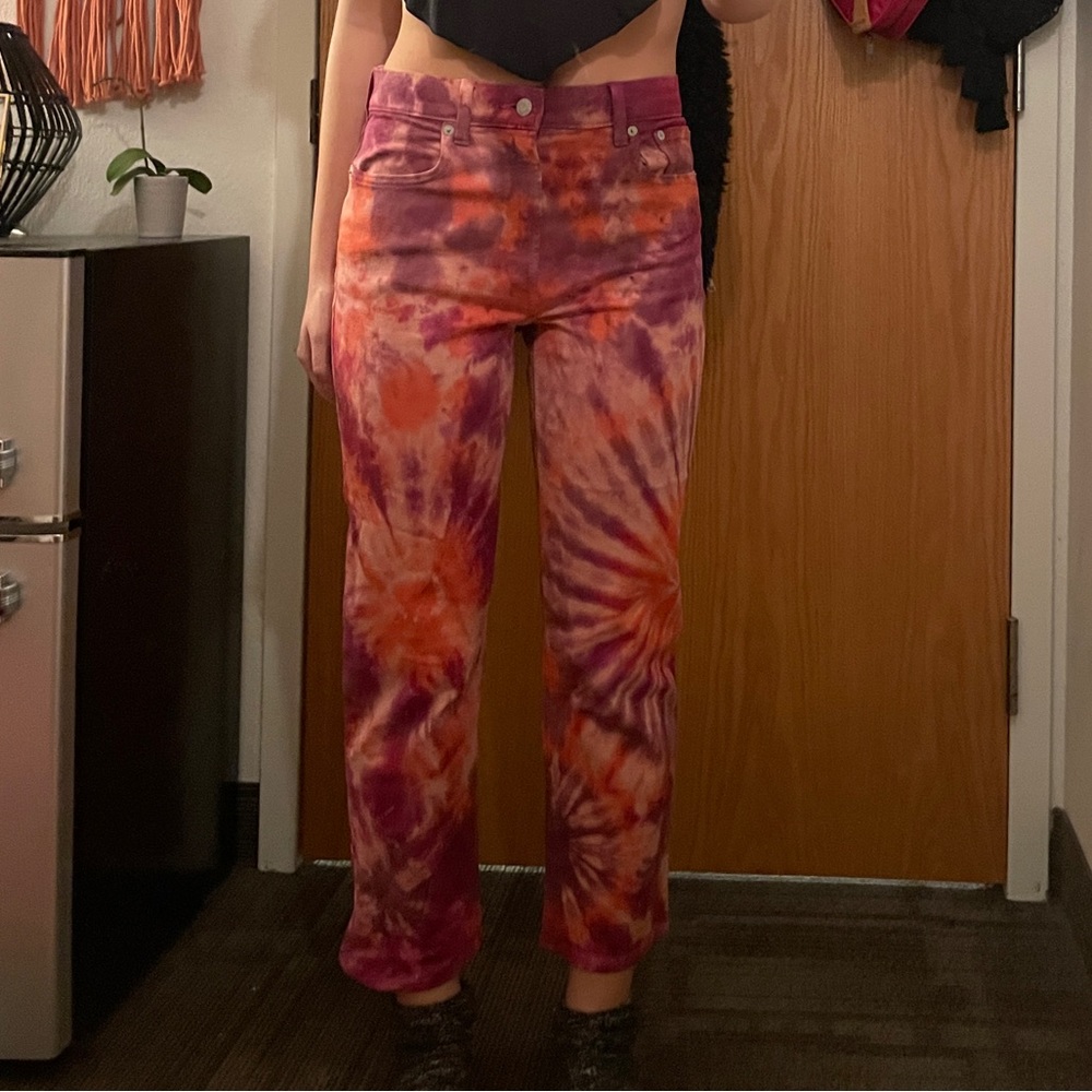 Unique Pink, Orange, and Purple Tie Dye Jeans